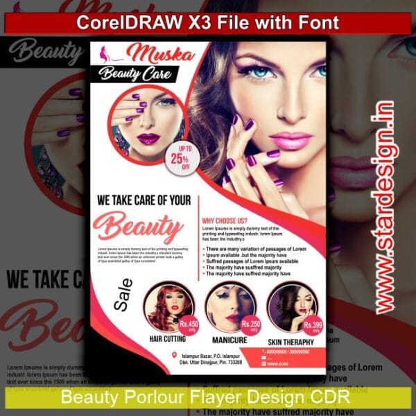 Beauty Parlour Menu Card Template CDR File - Star Design