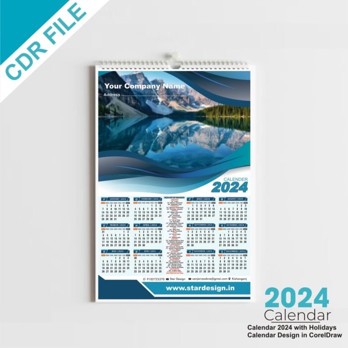 Calendar 2024 with Holidays | Calendar Design in CorelDraw