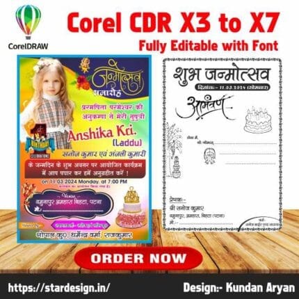 Birthday Invitation Card CDR CorelDraw X7 & X3 All Supperted All Editeble Text