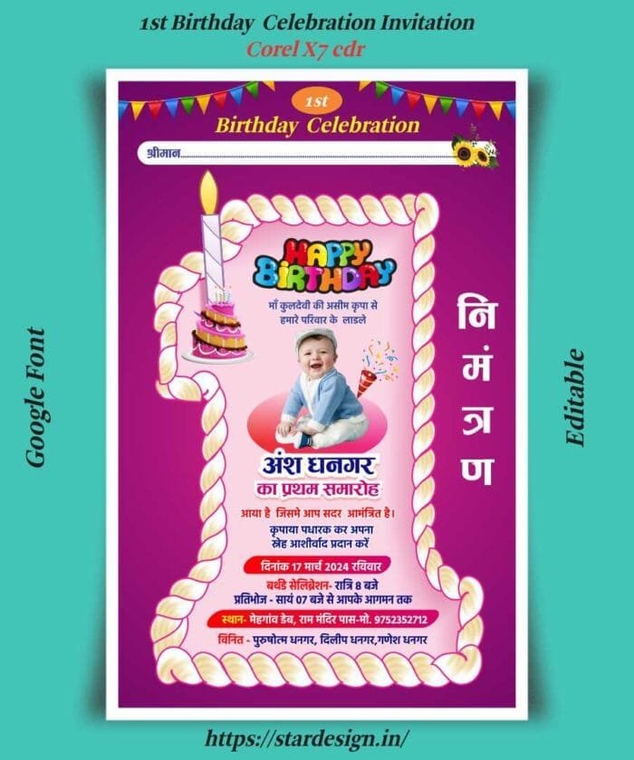 1st birthday celebration birthday invitation cardrd