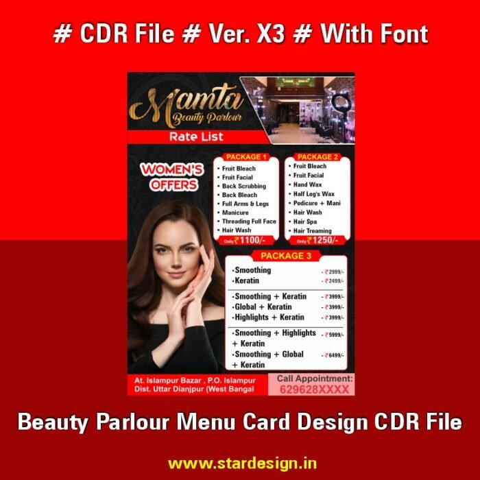 Beauty Parlour Menu Card Design CDR File