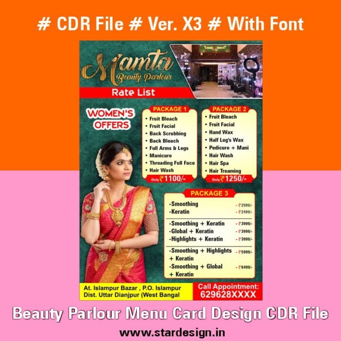 Beauty Parlour Menu Card Design CDR File