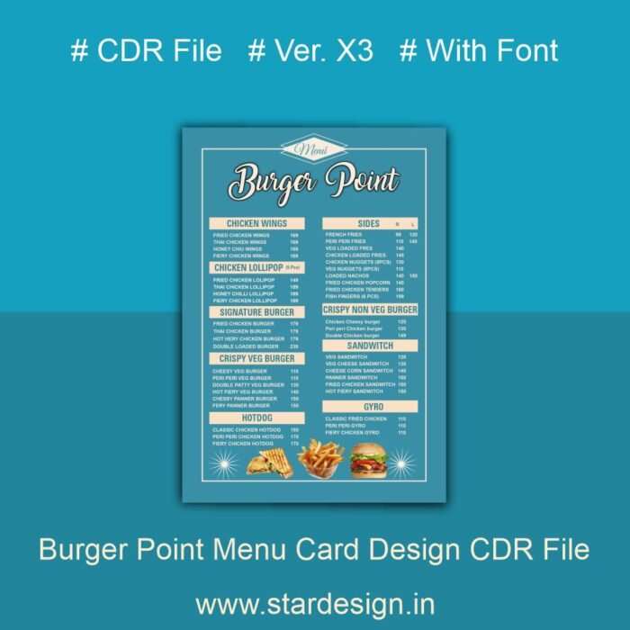 Burger Point Menu Card Design CDR File