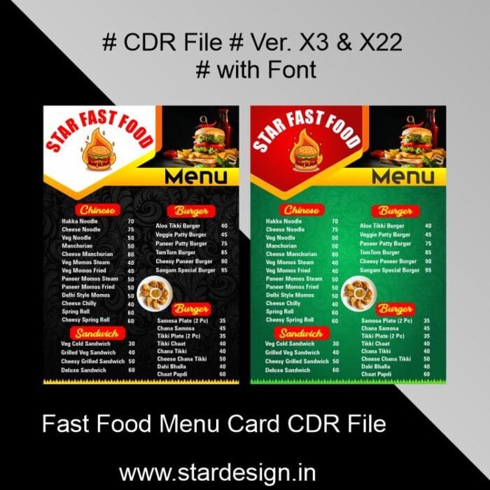 Fast Food Menu Card Design CDR File