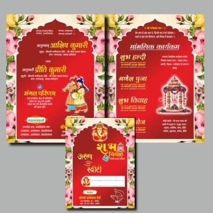 Multicolour Hindu Wedding Card Cdr File