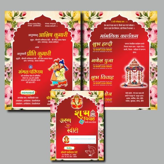 20 Multicolour Hindu Wedding Card Cdr File