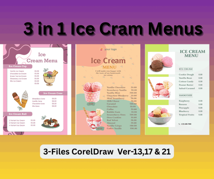 Ice Cream Menu Card CDR File 3 in 1