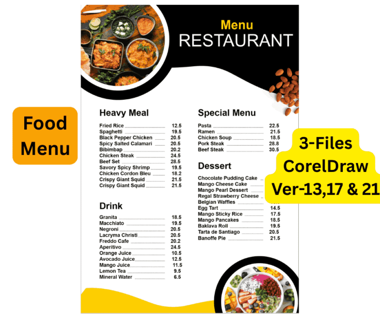 Food Menu Cards Code Script Food Menu Card Design CDR File - Star Design