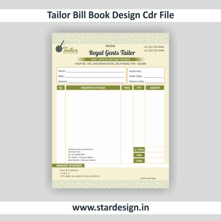 Tailor Bill Book Design Cdr File - Star Design