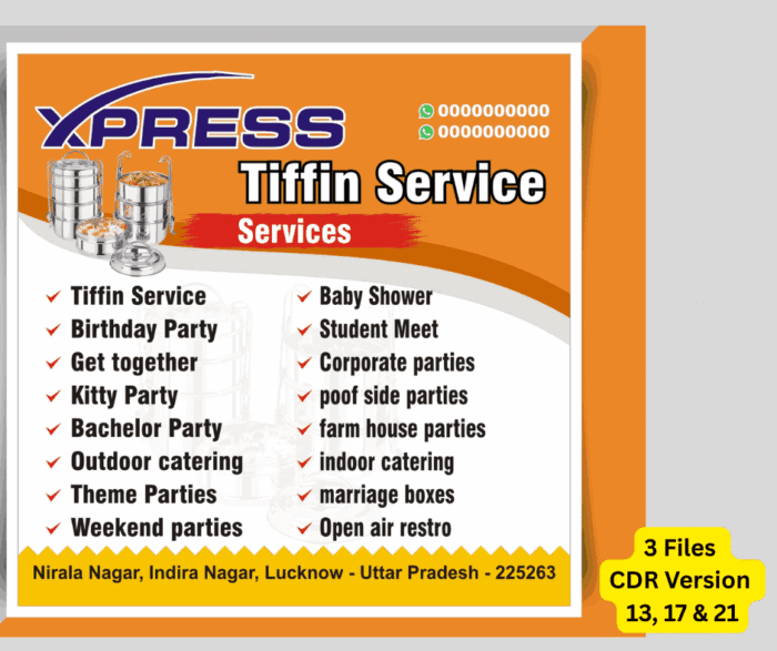 Lunch, Dinner Tiffin Service Flex, Banner, Flyer