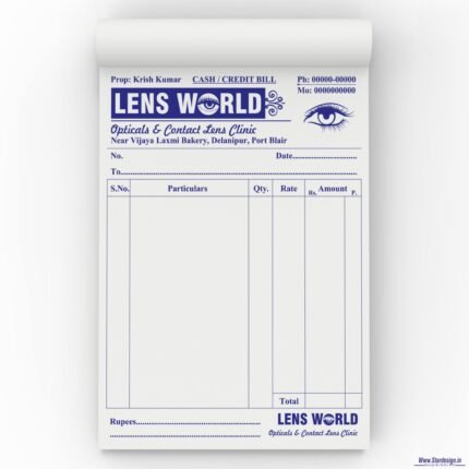LENS WORLD (CONTACT LENS CLINIC) INVOICE BILL BOOK DESIGN CDR FILE