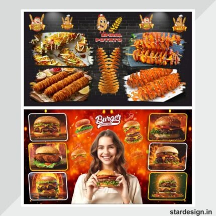 Burger and spiral potato wall wallpaper flex design cdr file