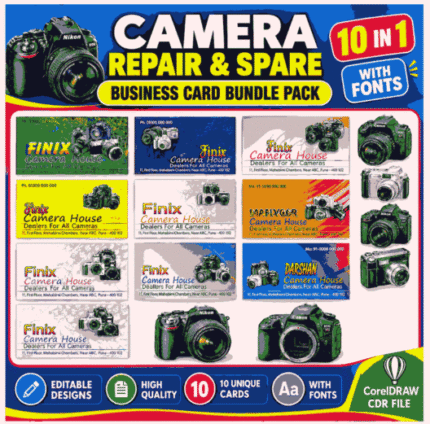 10-in-1 Camera Repair & Spare Parts Business Cards Bundle | CorelDRAW CDR Templates